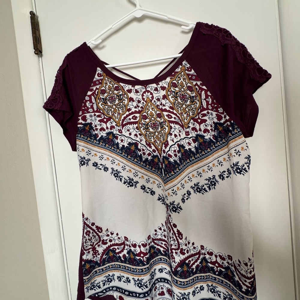 Maurices Burgundy and White Boho Blouse